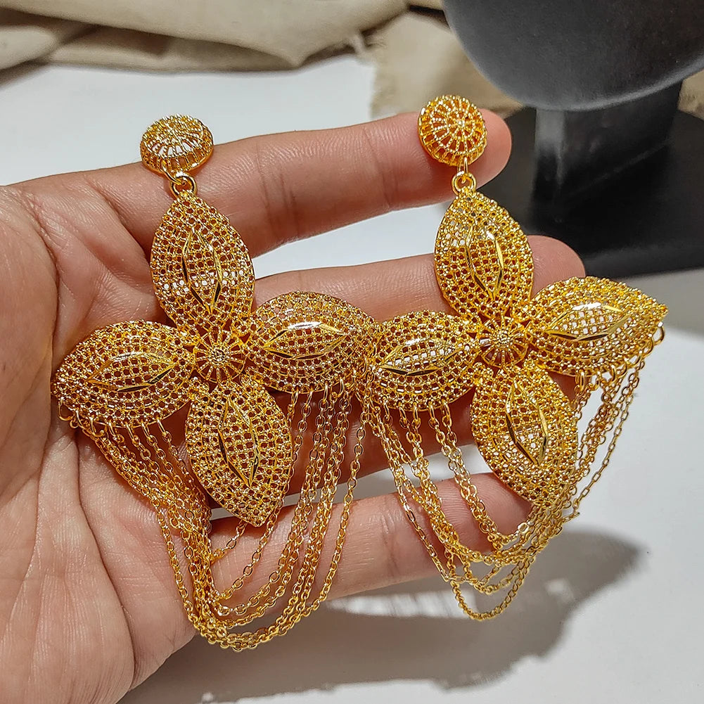 Ethiopia Africa Dubai Gold Color Earrings for Women/Girls/Kids Fashion Metal Wedding Earrings Jewelry Gifts
