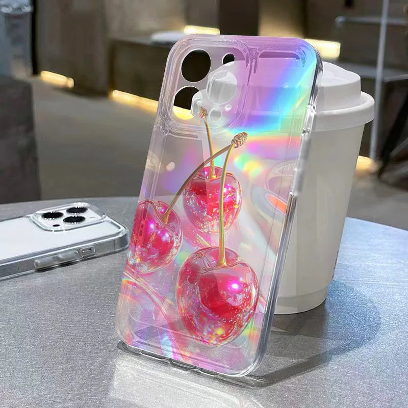 RedCrystal Cherry Print Phone Case For iPhone 16 Pro Max Cases iPhone 17 16e 15 14 13 12 11 Pro Max Plus 17 Air Clear Cover