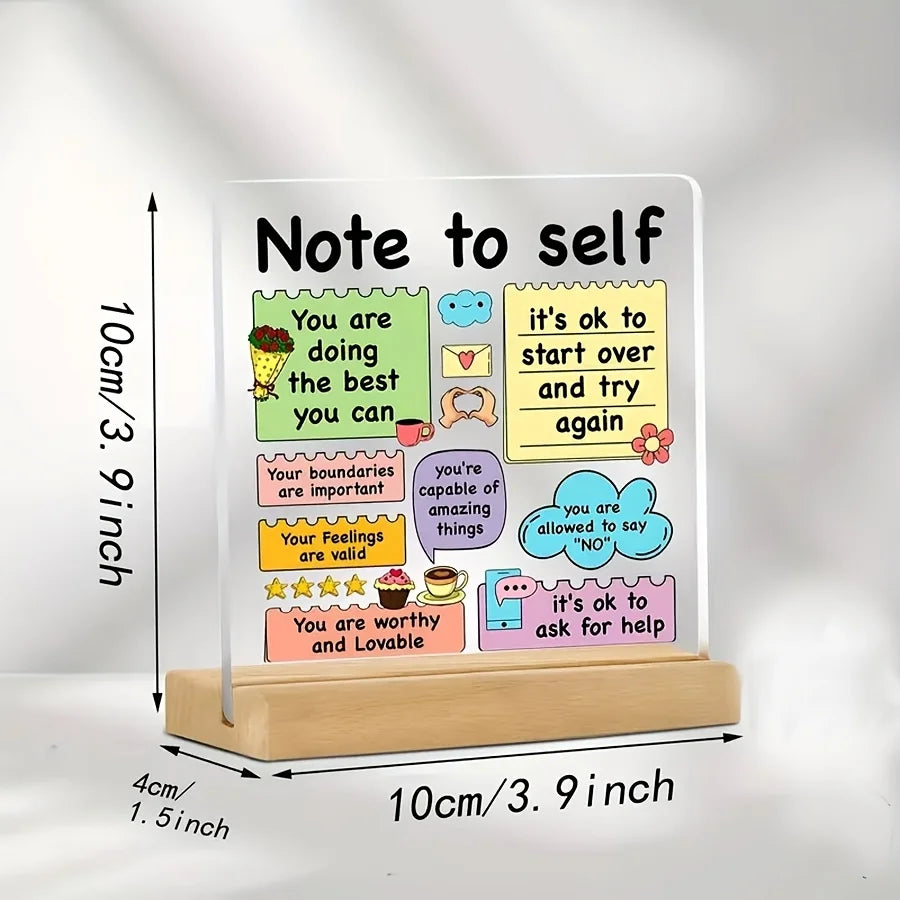 Decorative Sign with Wooden Base Inspirational Acrylic Positive Affirmation Self-love Reminder School Colorful Encouraging Note