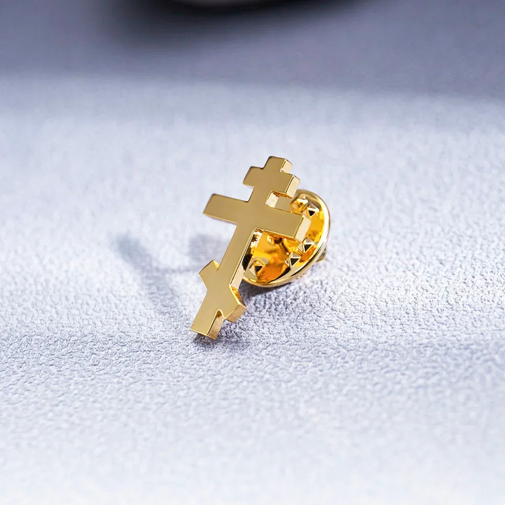 Orthodox Cross Brooch for Men Stainless Steel Pins Jewelry Jesus Faith Suit Badge Wedding Accessories
