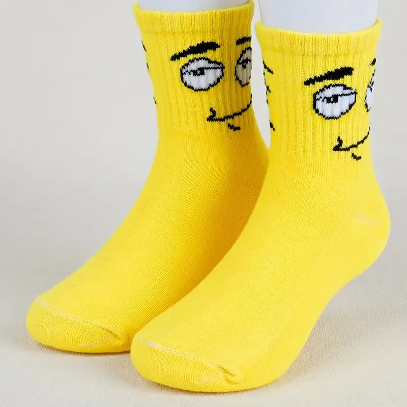 5 pairs of colorful children's socks with cute emoticons