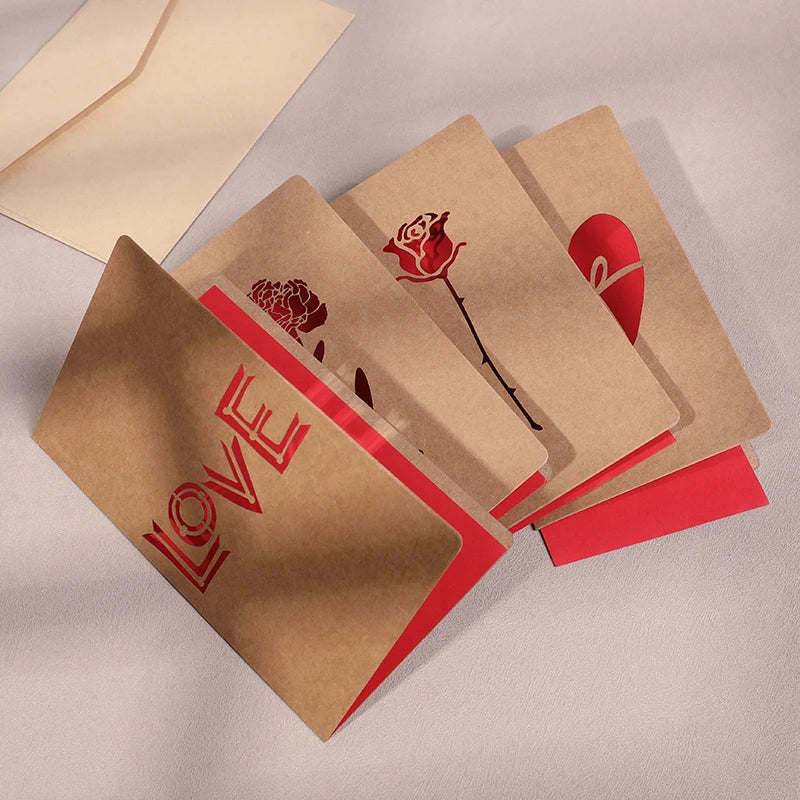 Valentines Day Mothers Day Greeting Card with Envelope Hollow Heart Flowers Gift Card Birthday Party Supplies Wedding Invitation