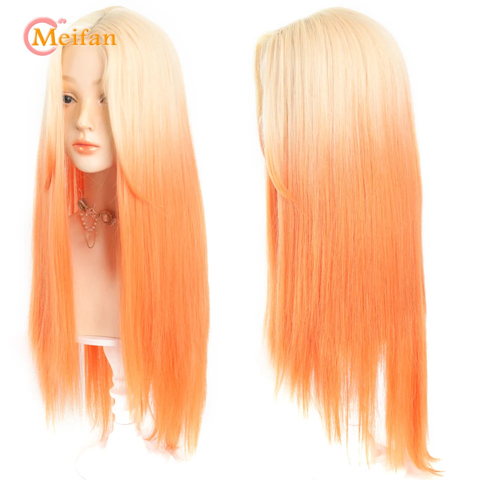 MEIFAN Synthetic Long Straight Lolita Wig with Bang Red Ombre Black Cosplay Party Halloween Christmas Wavy Curly Harajuku Wig