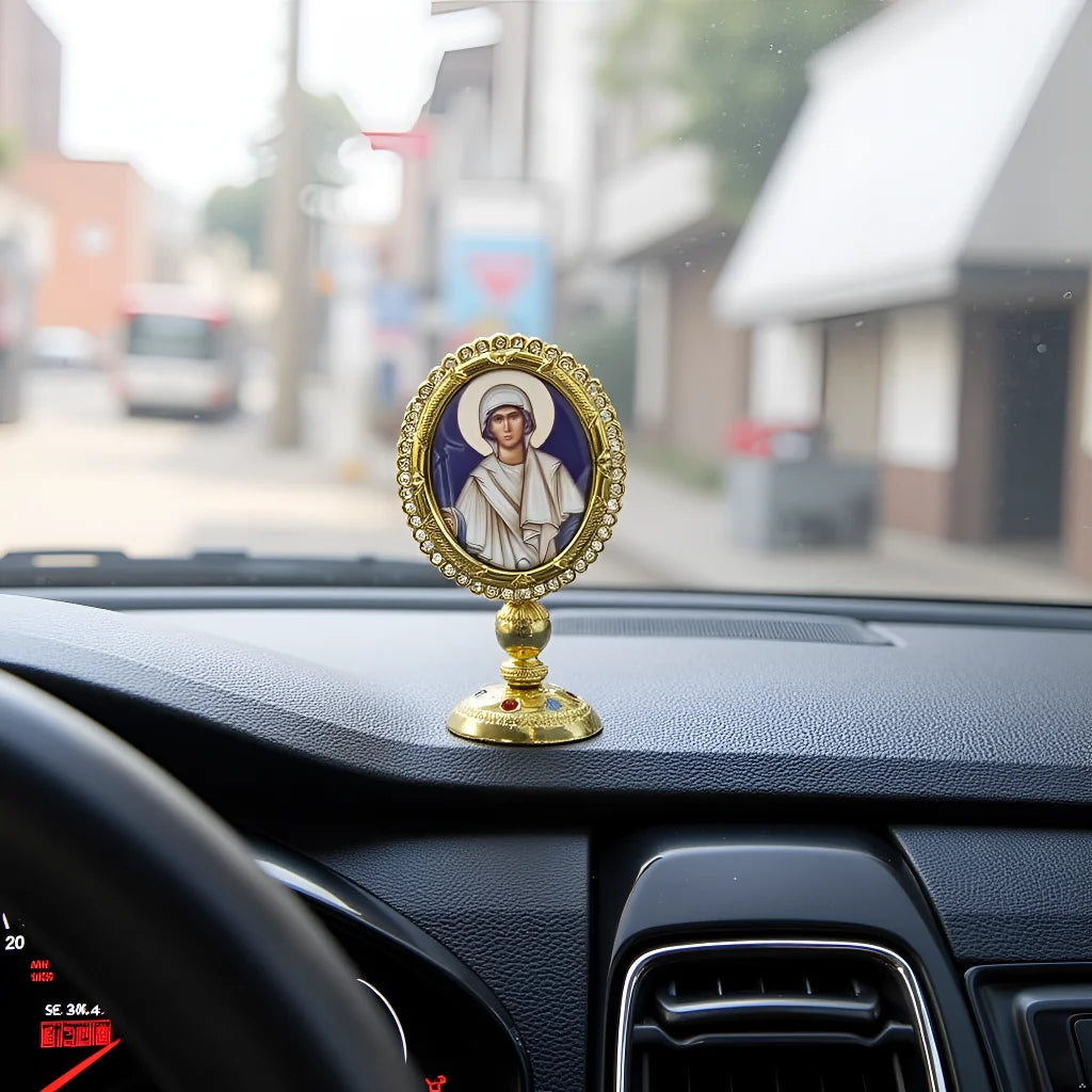 Orthodox Icon Ornament, Orthodox Car Dashboard Decoration, Zinc Alloy Gold Plated, Church Altar, Religious Ceremony