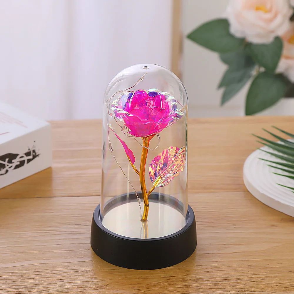 Valentines Day Gift for Girlfriend Eternal Rose LED Light Foil Flower In Glass Cover Mothers Day Wedding Favors Bridesmaid Gift