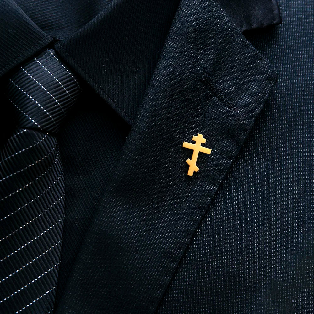 Orthodox Cross Brooch for Men Stainless Steel Pins Jewelry Jesus Faith Suit Badge Wedding Accessories
