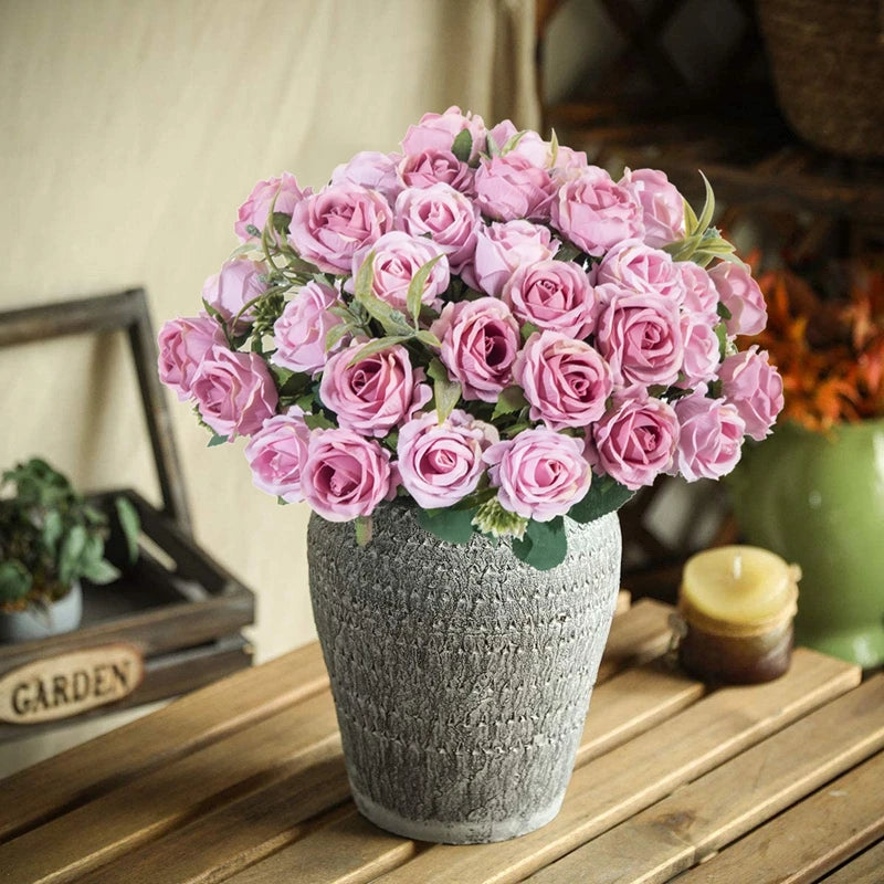 10 Heads Artificial Flowers Scrapbooking Silk Roses Christmas Wedding Party Bouquet Household Products Vases for Home Decoration