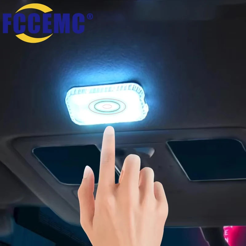 LED Touch Light Mini Wireless Car Interior Lighting Auto Roof Ceiling Reading Lamp for Door Foot Trunk Storage Box USB Charging