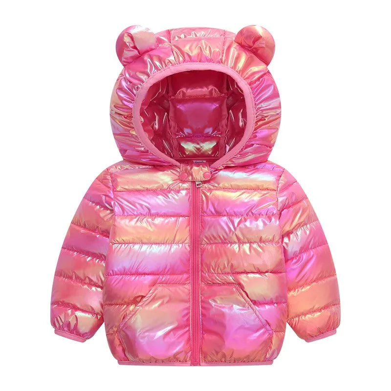 Colorful Fabric Hooded Lightweight Down Jackets  Kids Boys Girls Baby Autumn Winter Warm Outerwear Fashion Coat Casual Clothing