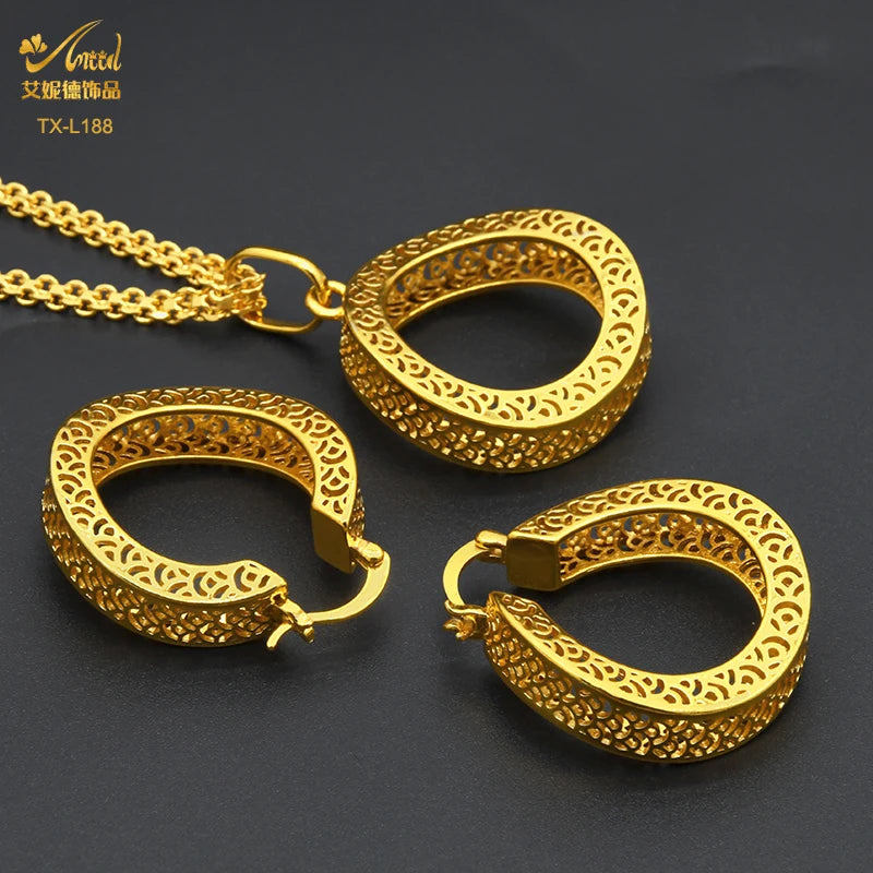 ANIID Nigerian Wedding Jewelry Set Gold Color African Necklace Pendant Sets For Women Wholesale Indian Bridal Jewellery Party