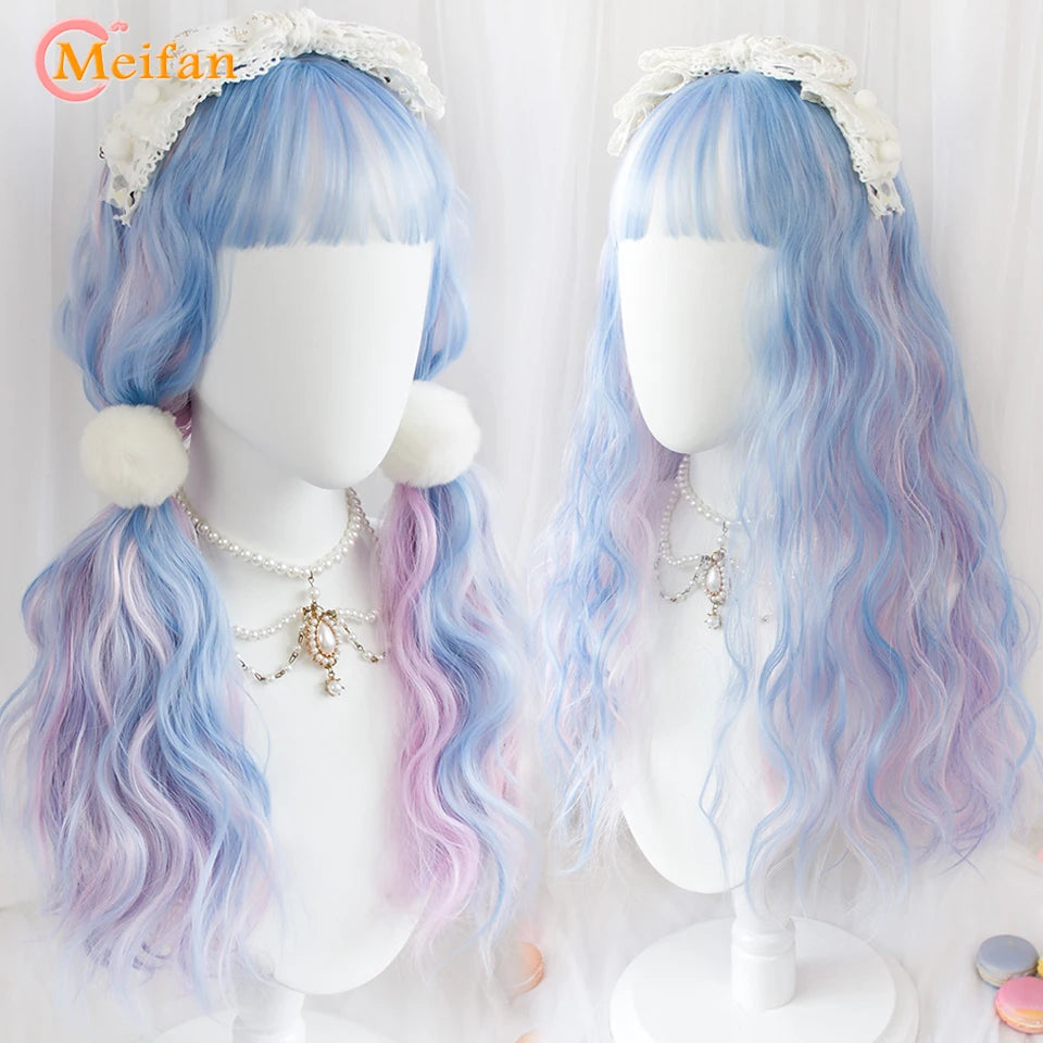 MEIFAN Synthetic Long Straight Lolita Wig with Bang Red Ombre Black Cosplay Party Halloween Christmas Wavy Curly Harajuku Wig