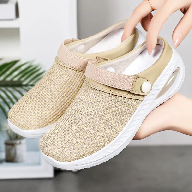 2025 New Breathable Women's Slippers Soft Sole Casual Beach Shoes Breathable Lazy Half Drag Women's Shoes