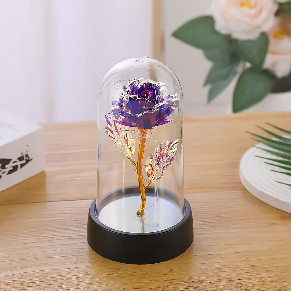 Valentines Day Gift for Girlfriend Eternal Rose LED Light Foil Flower In Glass Cover Mothers Day Wedding Favors Bridesmaid Gift