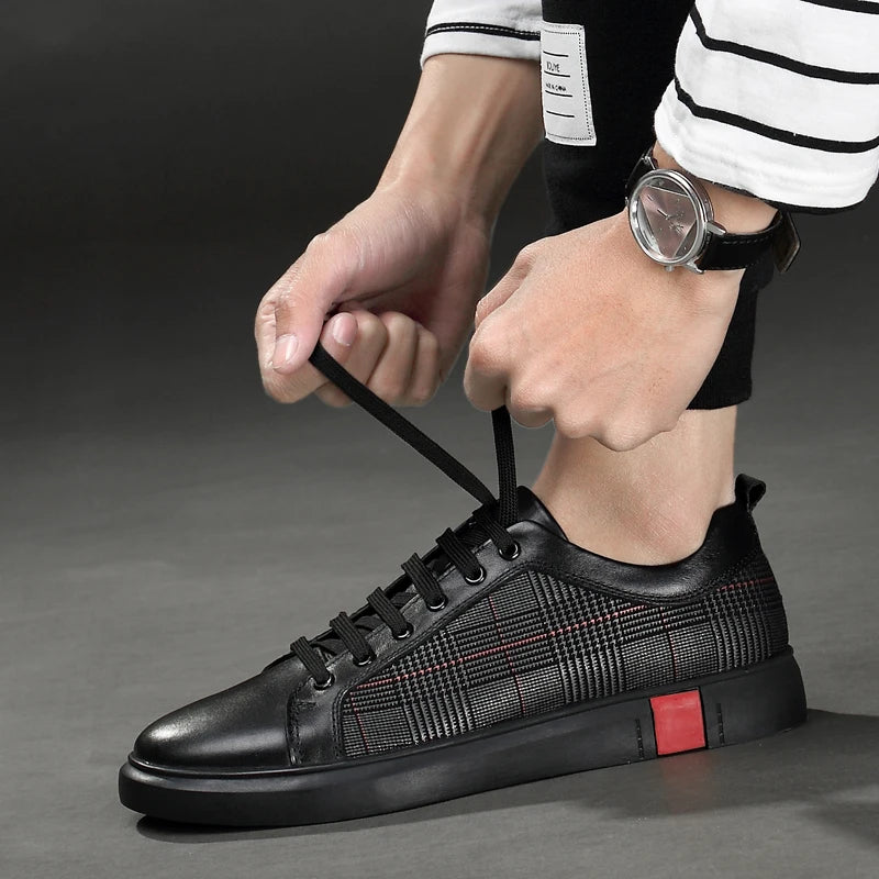 Luxury Brand High End Stripes Outdoor Walking Sneakers Italian Genuine Leather Men's Shoes New Lace Up Designer Casual Shoes