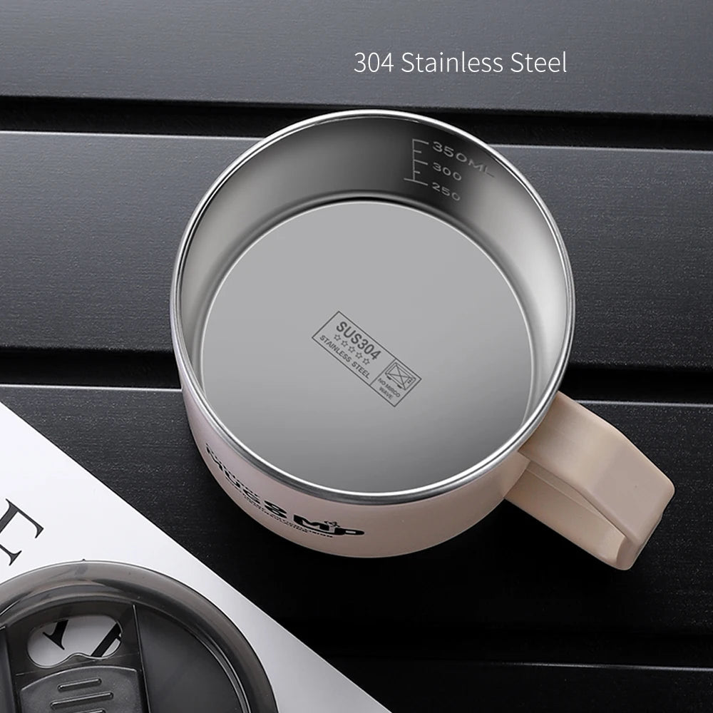 400ml 304 Mug Stainless Steel Anti-Fall with Lid Milk Cup for Men and Women Home Water Cup Office Coffee Cup