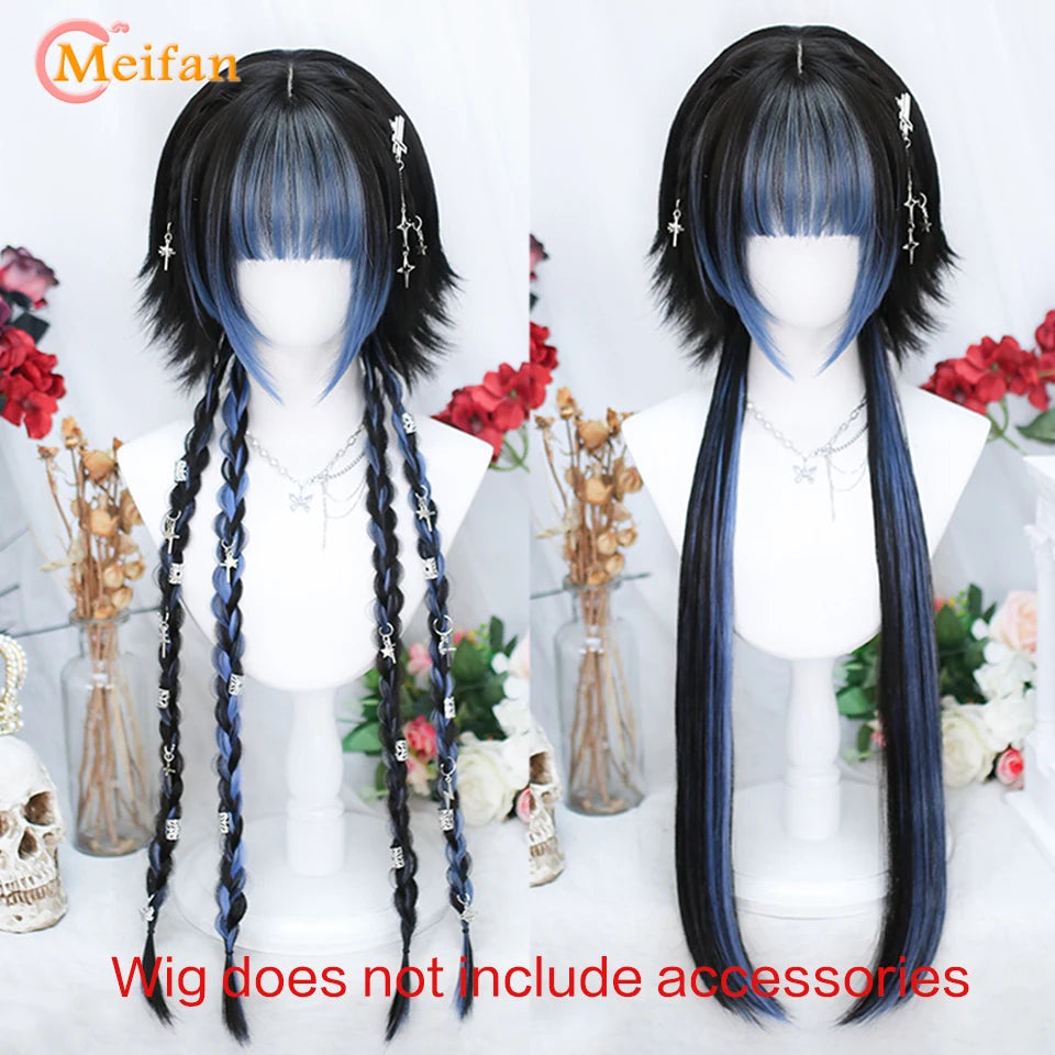 MEIFAN Synthetic Long Straight Lolita Wig with Bang Red Ombre Black Cosplay Party Halloween Christmas Wavy Curly Harajuku Wig