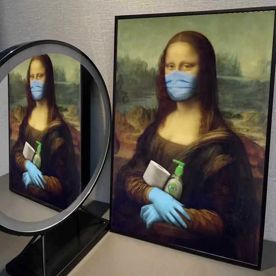 Mona Lisa Bathroom Wall Art Decor Covering Her Nose,Vintage Poster Print Toilet Funny Funny Canvas Painting Wall Home Decor Art