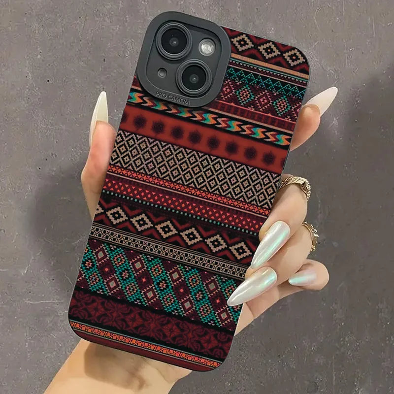 Bohemian Style Patterned TPU Phone Case For iPhone 16 15 14 12 11 13 Pro 15Pro 14Pro Max Mini X XS XR Max SE2 7 8 Plus Cover