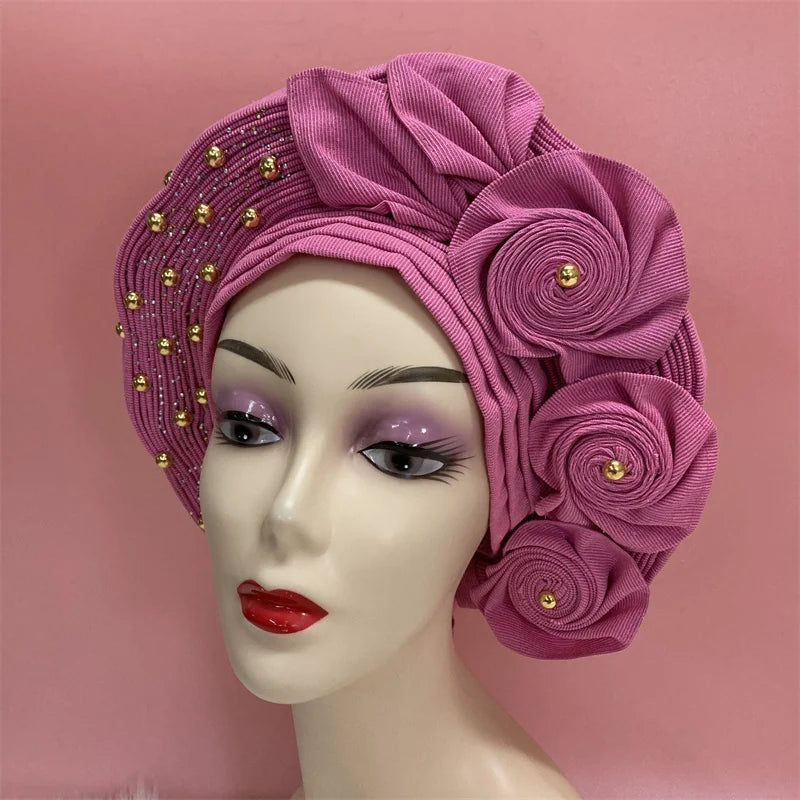 Nigerian gel headgear, with stone bead, already made auto, turban, afro aso ebi gel aso oke, wide brim headgear 7L111802