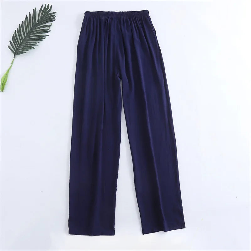 Summer Men Casual Trousers Cool and Comfortable Sleep Bottoms Viscose Joggers + Straight Pajama Pants Solid Pijama Mujer