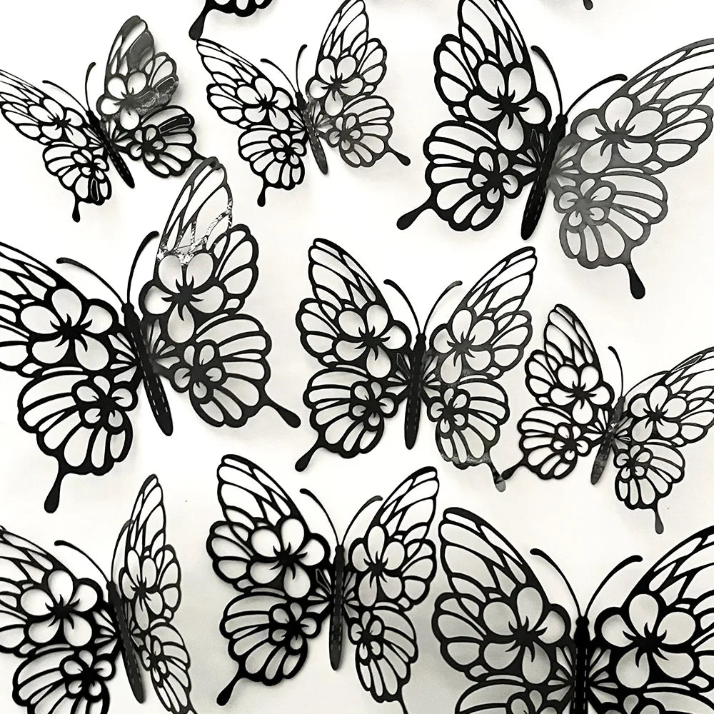 12Pcs/set 3D Hollow Butterfly Wall Stickers Wall Decor for Living Room Wedding Party Decoration Butterflies Decal Stickers