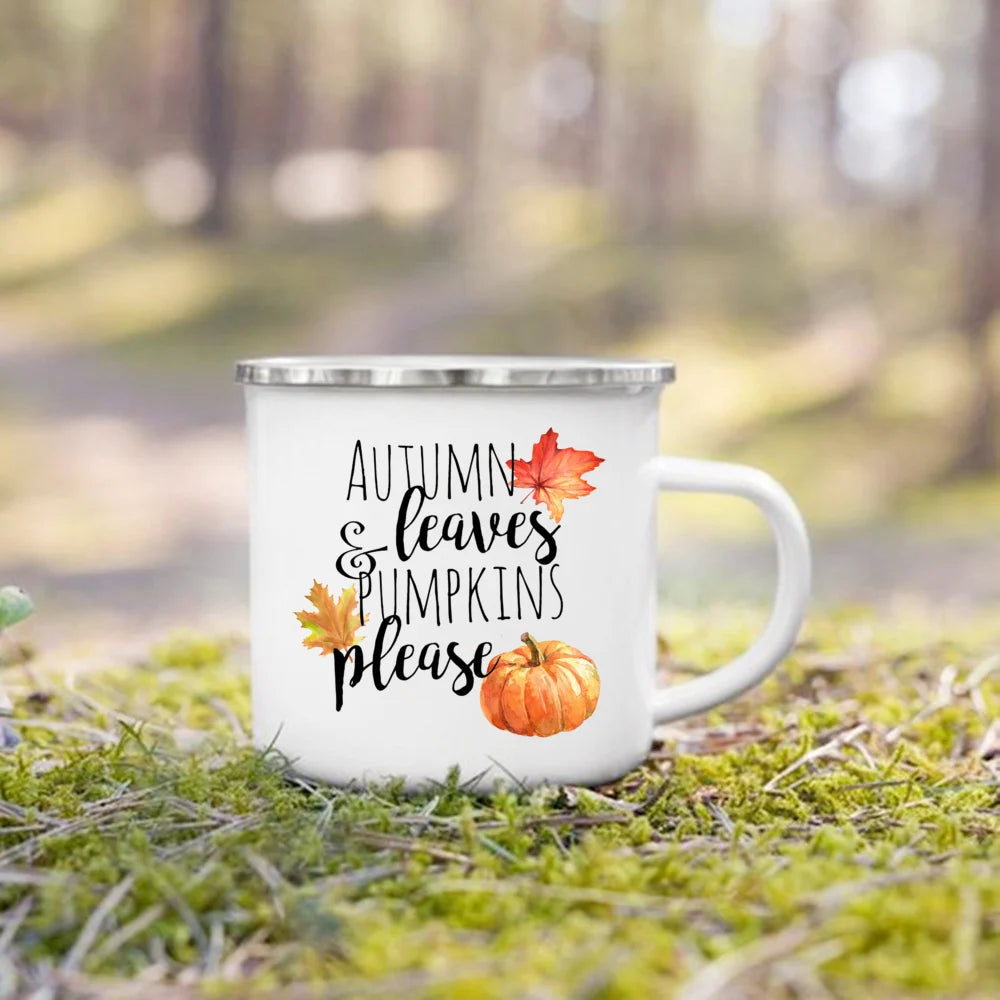 Just A Girl Who Love Fall Printed Creative Enamel Mugs Coffee Cups Holiday Party Wine Juice Handle Mug Best Thanksgiving Gifts