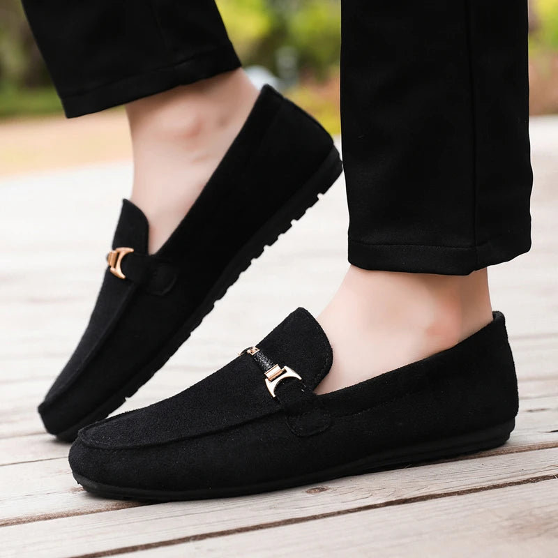 Spring Summer Blue Suede Loafers Men Slip On Soft Moccasins Breathable Flats Driving Shoes Men Leather Casual Shoes Handmade