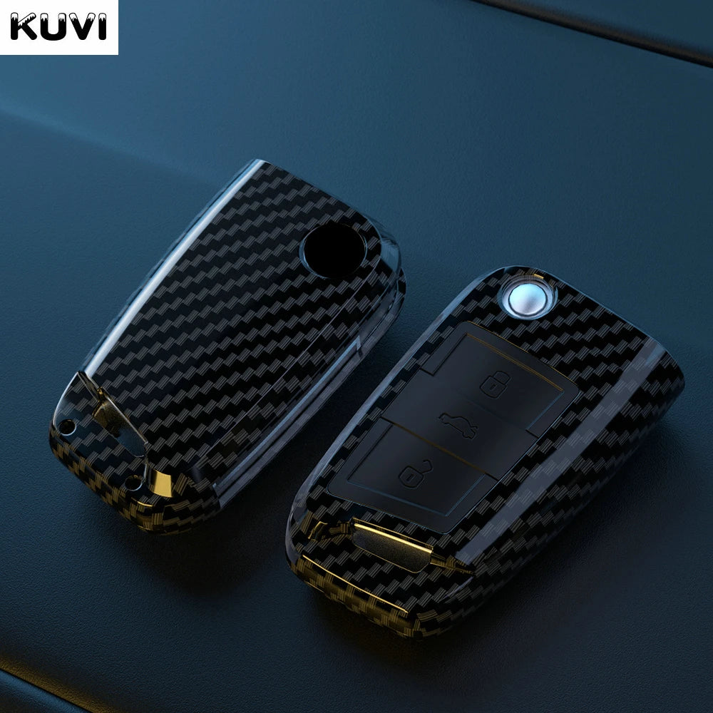 Carbon Fiber ABS Car Key Case Cover Shell For VW Volkswagen Polo Tiguan Passat Golf 7 MK Jetta Skoda Kodiaq Superb Octavia Seat