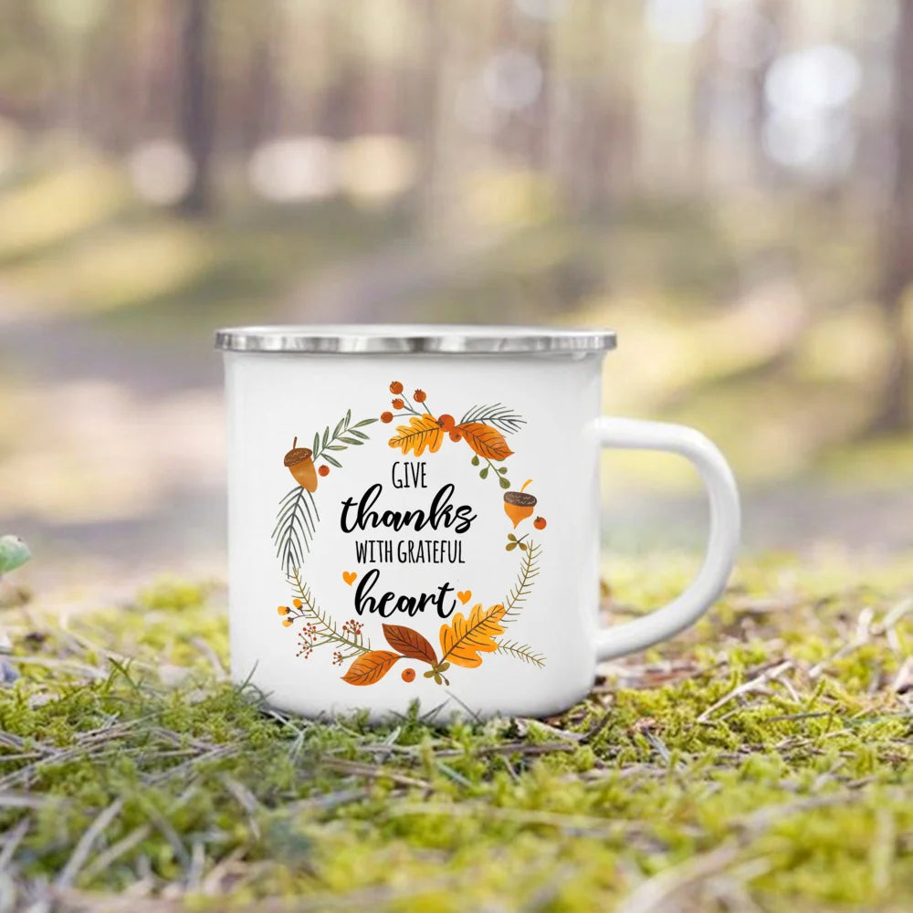 Just A Girl Who Love Fall Printed Creative Enamel Mugs Coffee Cups Holiday Party Wine Juice Handle Mug Best Thanksgiving Gifts