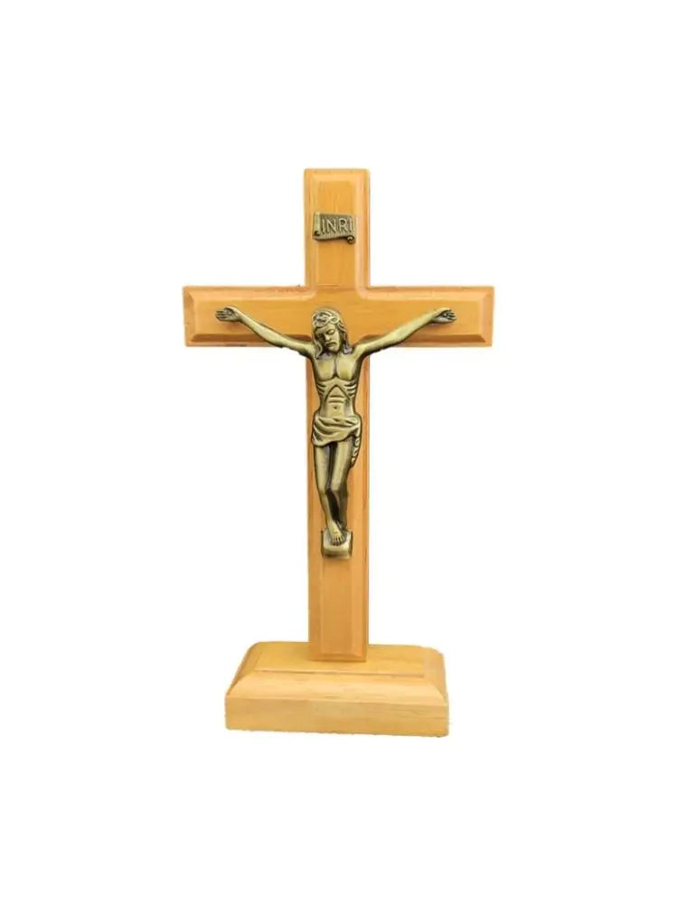 Table Cross Wooden Catholic Jesus Cross with Stand Religious Christian Crucifix Church Decoration Home Shelf Ornaments