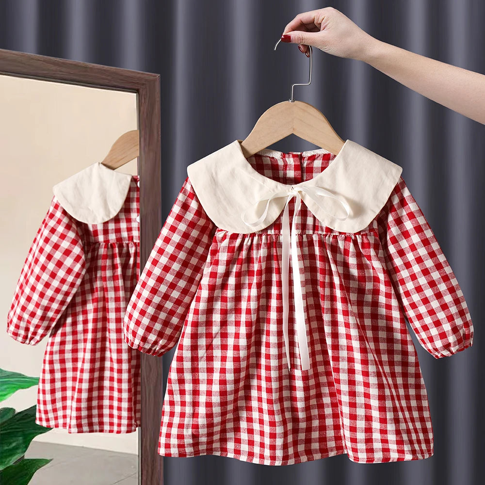 Spring fall toddler kids Girls' Clothes baby Bow Long sleeved Dresses costume for children Girl clothing outer Wear Casual Dress