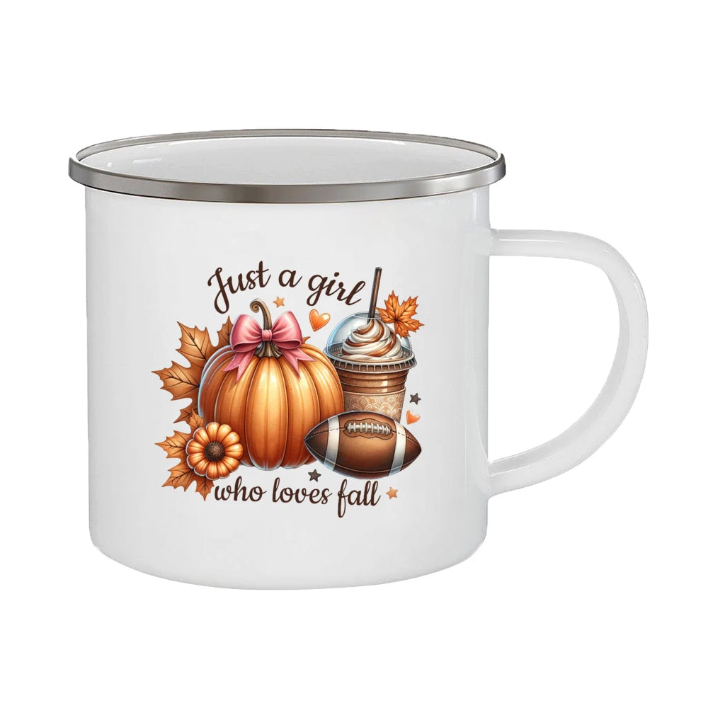 Just A Girl Who Loves Fall Mug Hello Autumn Mugs Pumpkin Spice Latte Enamel Coffee Cup Autumn Gifts Ideas