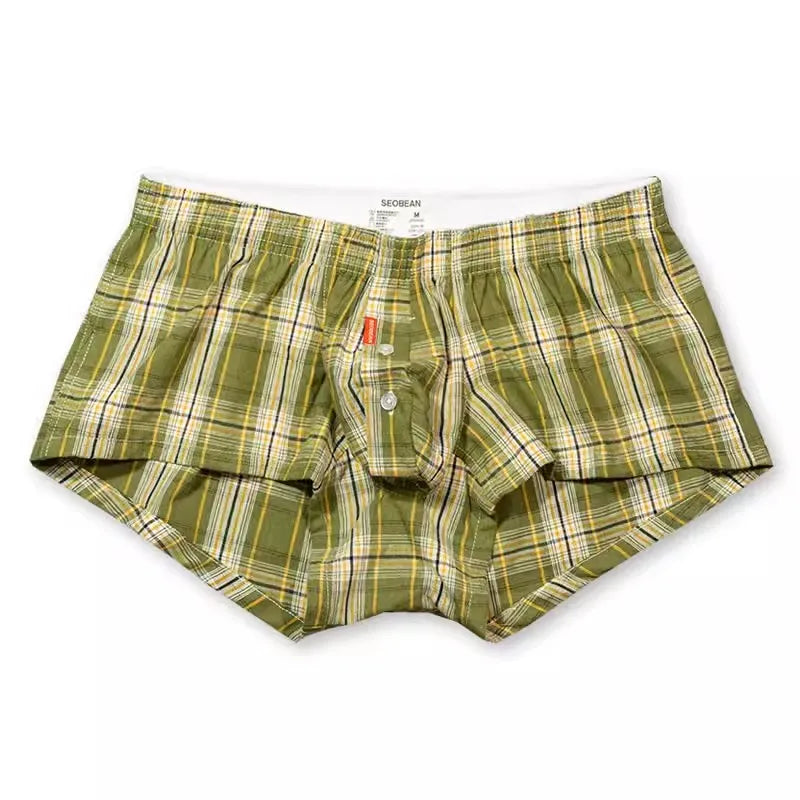 Men's Underwear Breathable Loose Briefs Low Waist Sexy Plaid Homemade Pants Cotton Comrade Fashion Boxer Briefs Men's Underwear