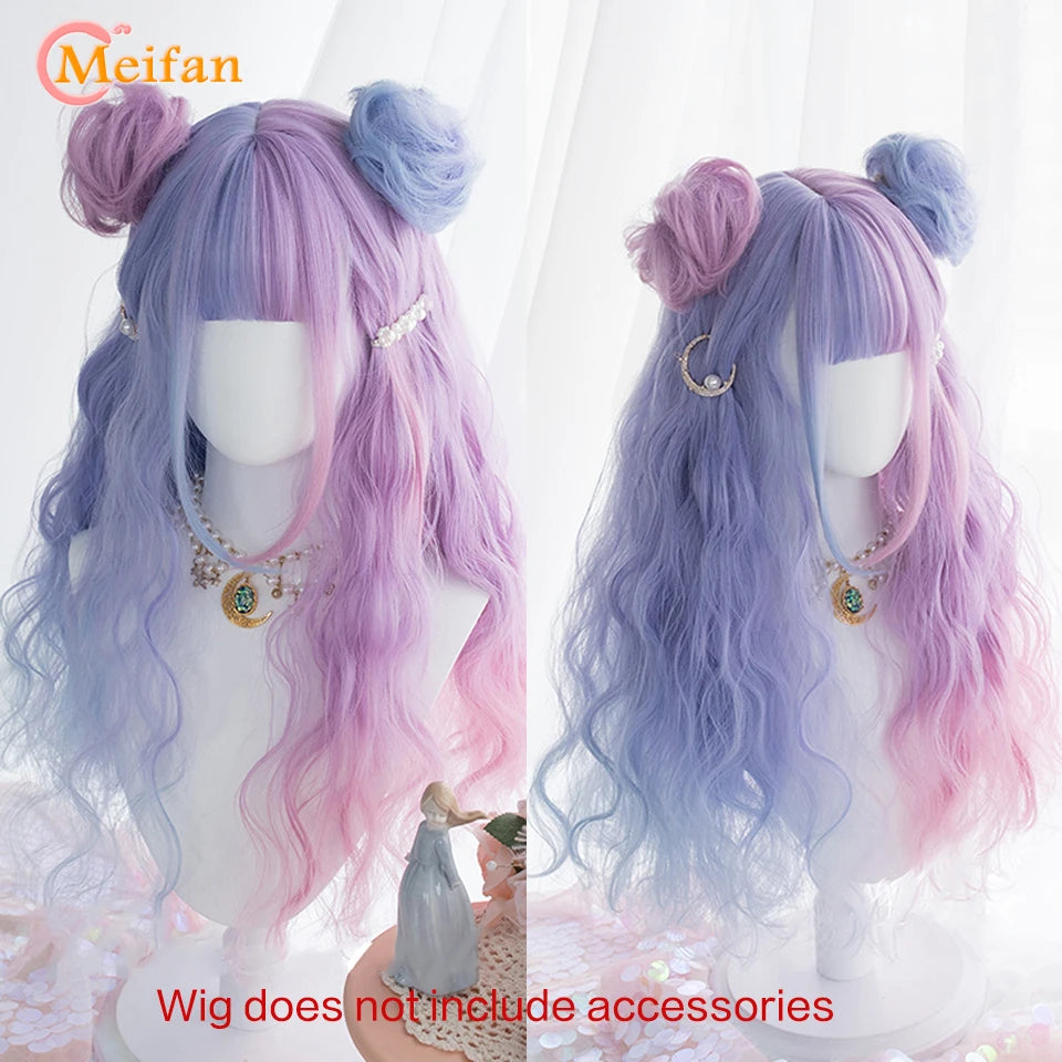 MEIFAN Synthetic Long Straight Lolita Wig with Bang Red Ombre Black Cosplay Party Halloween Christmas Wavy Curly Harajuku Wig