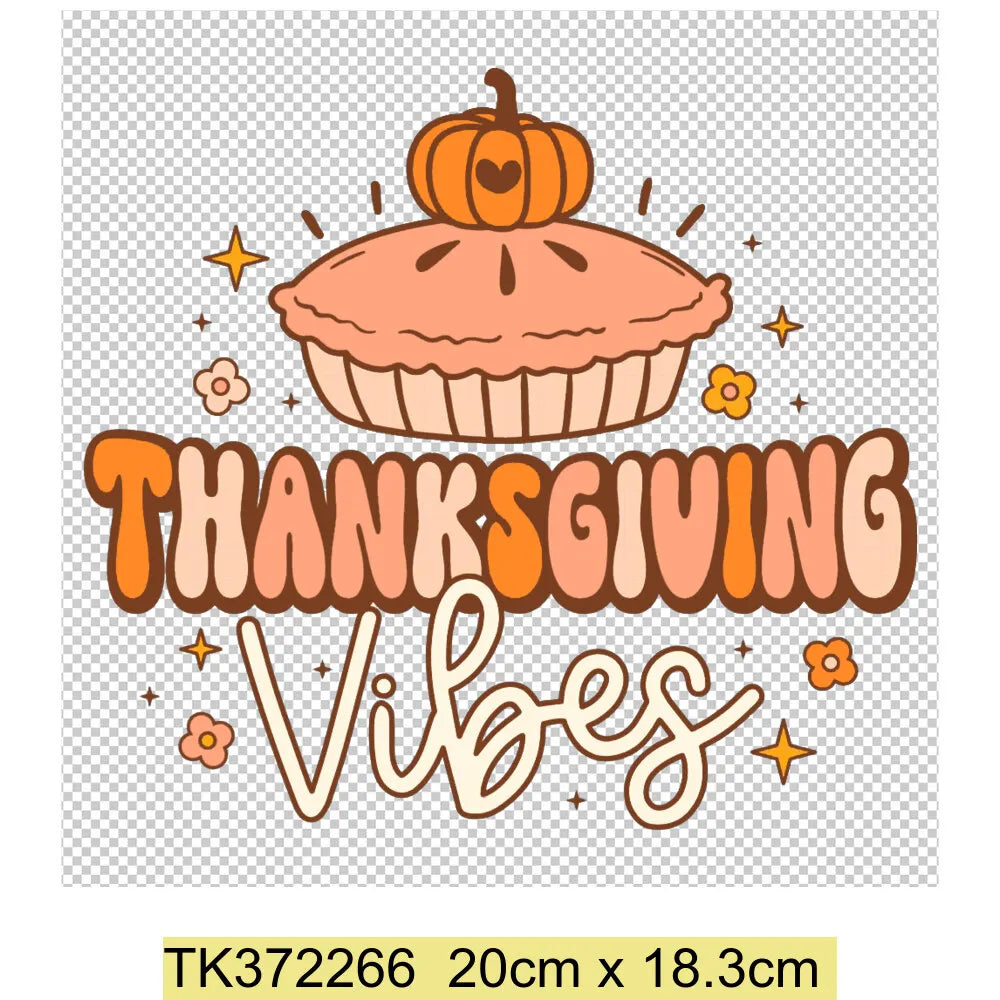 Retro Printing Thanksgiving Iron on Transfers Patches Pumpkin Autumn Heat Transfer Stickers for Clothes Heat Transfers Patches