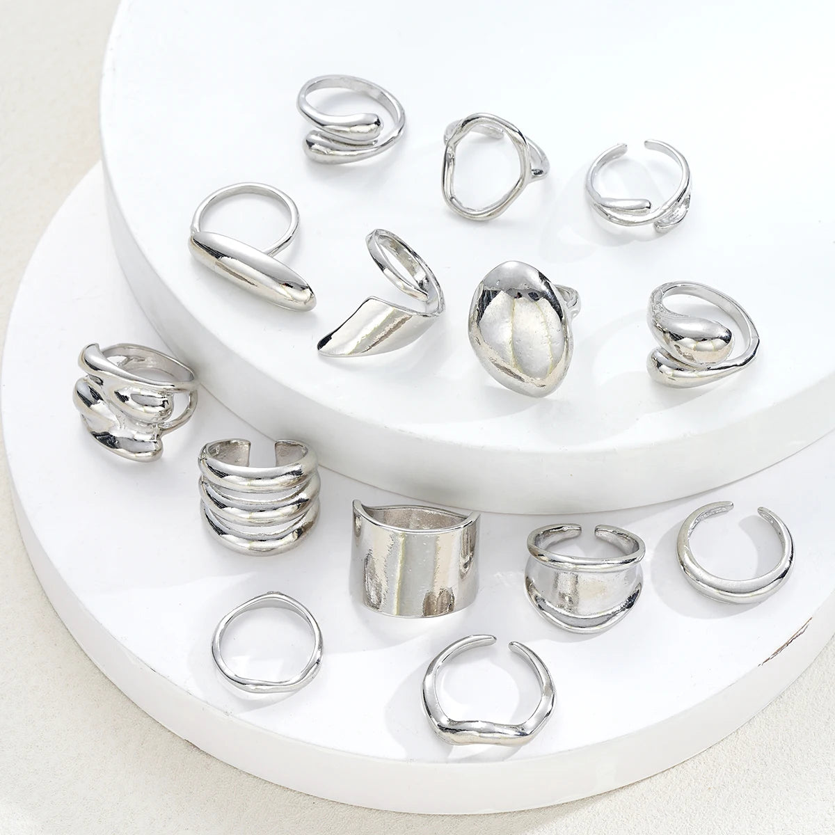 14 Piece Simple Luxury Ring Set for Women Fashion Smooth Wide Face Irregular Geometric Rings Daily Party Wear Jewelry Gifts New