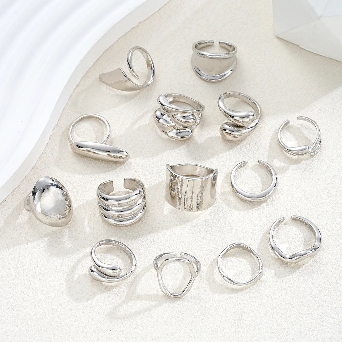 14 Piece Simple Luxury Ring Set for Women Fashion Smooth Wide Face Irregular Geometric Rings Daily Party Wear Jewelry Gifts New