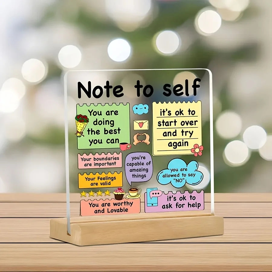 Decorative Sign with Wooden Base Inspirational Acrylic Positive Affirmation Self-love Reminder School Colorful Encouraging Note