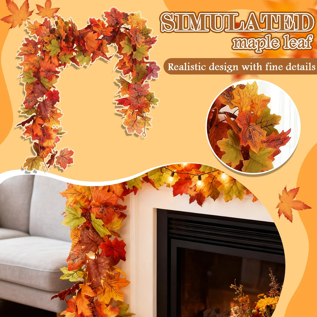 175cm Artificial Fall Maple Leaf Garland Fake Plants Autumn Decor Leaves Vine For Thanksgiving Halloween Christmas Wedding Decor