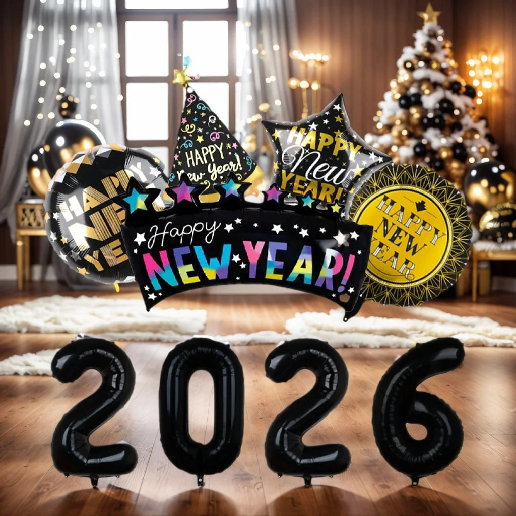 2026 Happy New Year Aluminum Foil Balloons New Year Hat Balloon Party Decoration Arrangement Ballons Baloon Supplies
