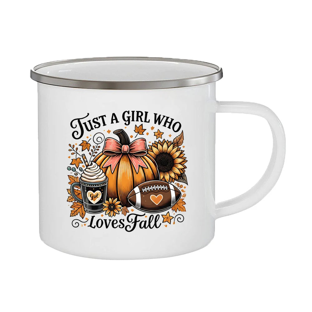Just A Girl Who Loves Fall Mug Hello Autumn Mugs Pumpkin Spice Latte Enamel Coffee Cup Autumn Gifts Ideas