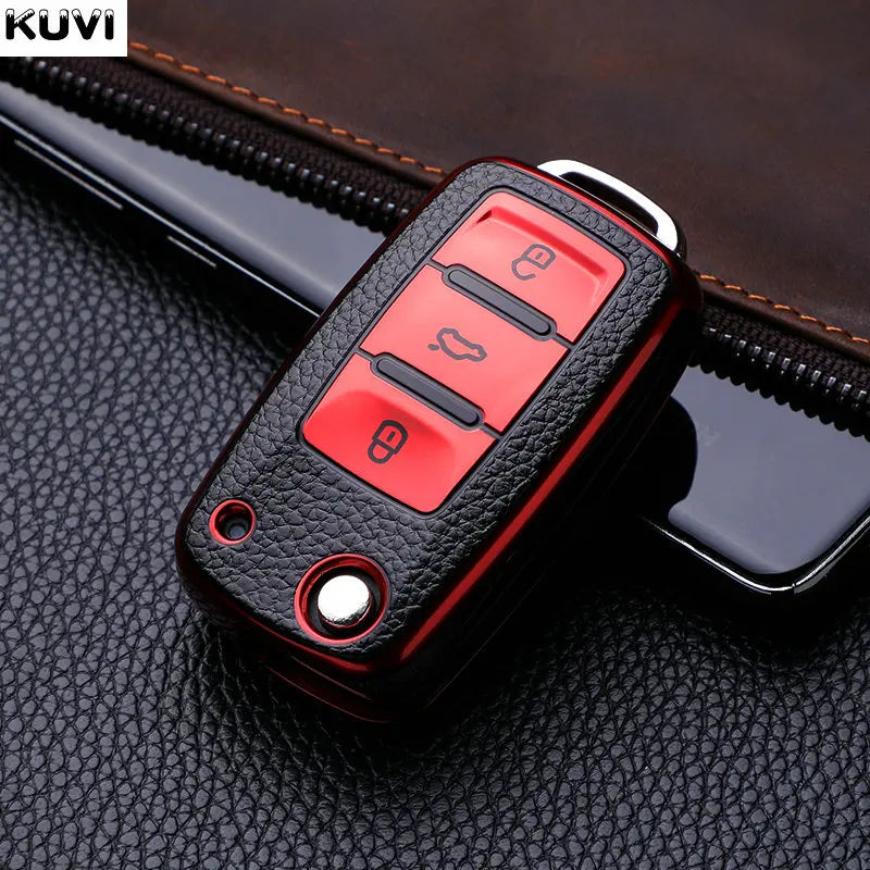 Leather TPU Car Key Case Car Key Full Cover Protection Bag for VW Volkswagen Polo Tiguan Passat Golf Jetta Lavida Skoda Octavia