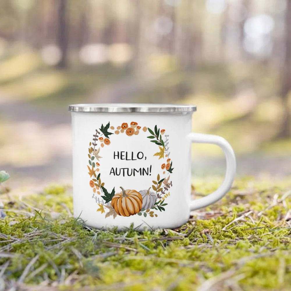 Just A Girl Who Love Fall Printed Creative Enamel Mugs Coffee Cups Holiday Party Wine Juice Handle Mug Best Thanksgiving Gifts