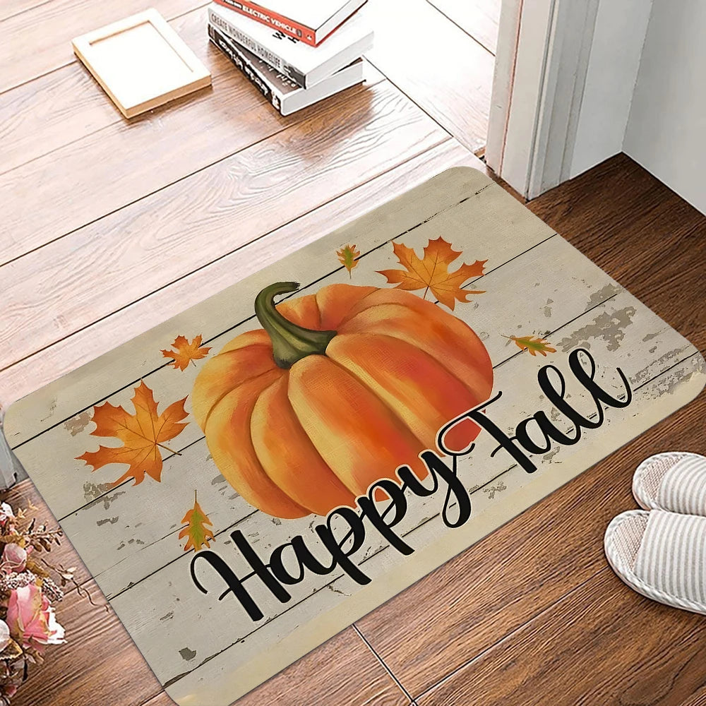 Happy Fall Yall Pumpkin Door Mat Thanksgiving Autumn Scarecrow Non-Slip Welcome Decorative Seasonal Floor Mat for Indoor Outdoor