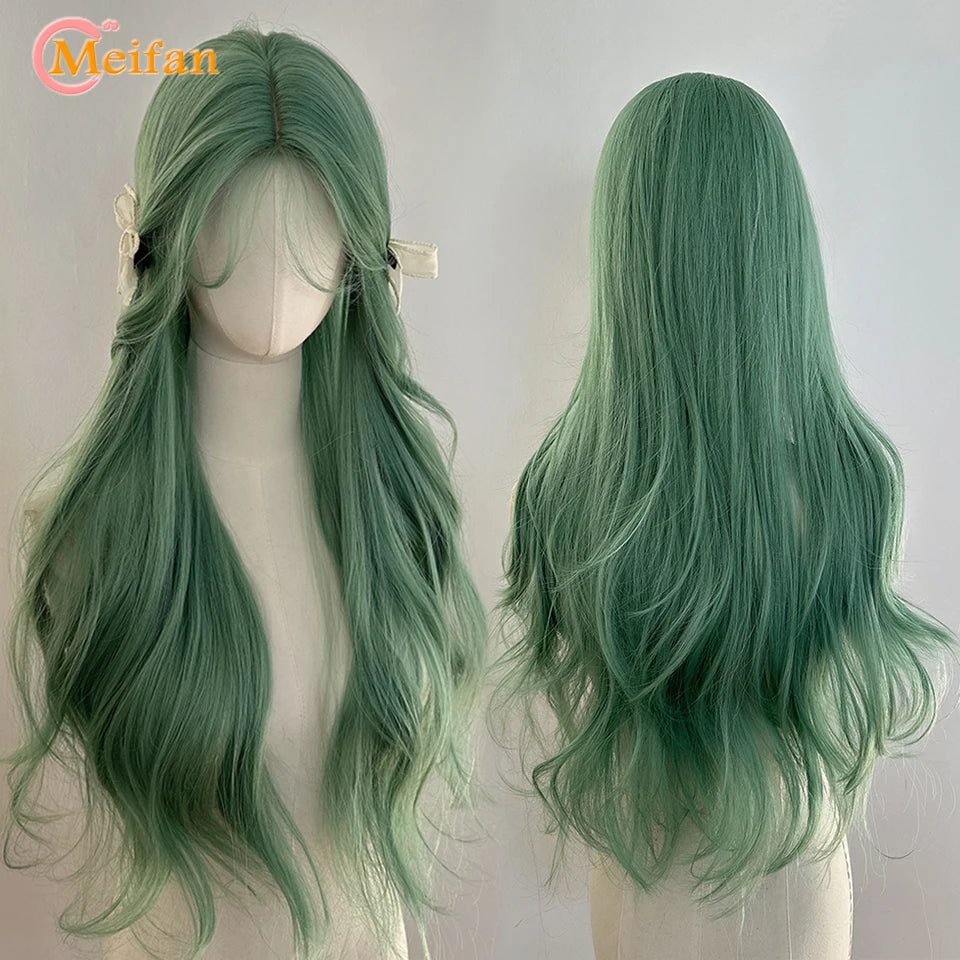 MEIFAN Synthetic Long Straight Lolita Wig with Bang Red Ombre Black Cosplay Party Halloween Christmas Wavy Curly Harajuku Wig
