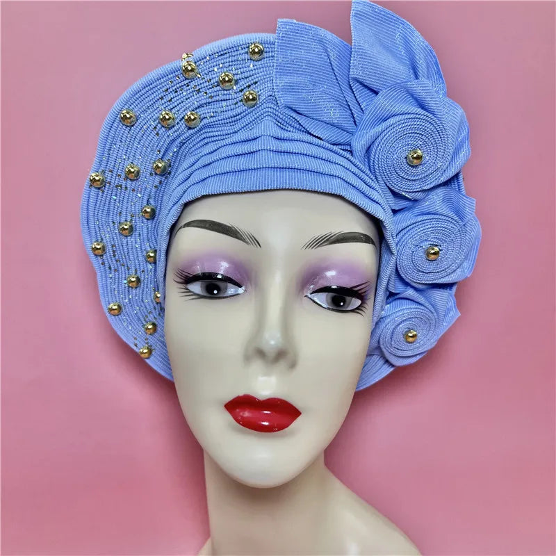 Nigerian gel headgear, with stone bead, already made auto, turban, afro aso ebi gel aso oke, wide brim headgear 7L111802
