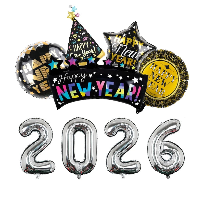 2026 Happy New Year Aluminum Foil Balloons New Year Hat Balloon Party Decoration Arrangement Ballons Baloon Supplies