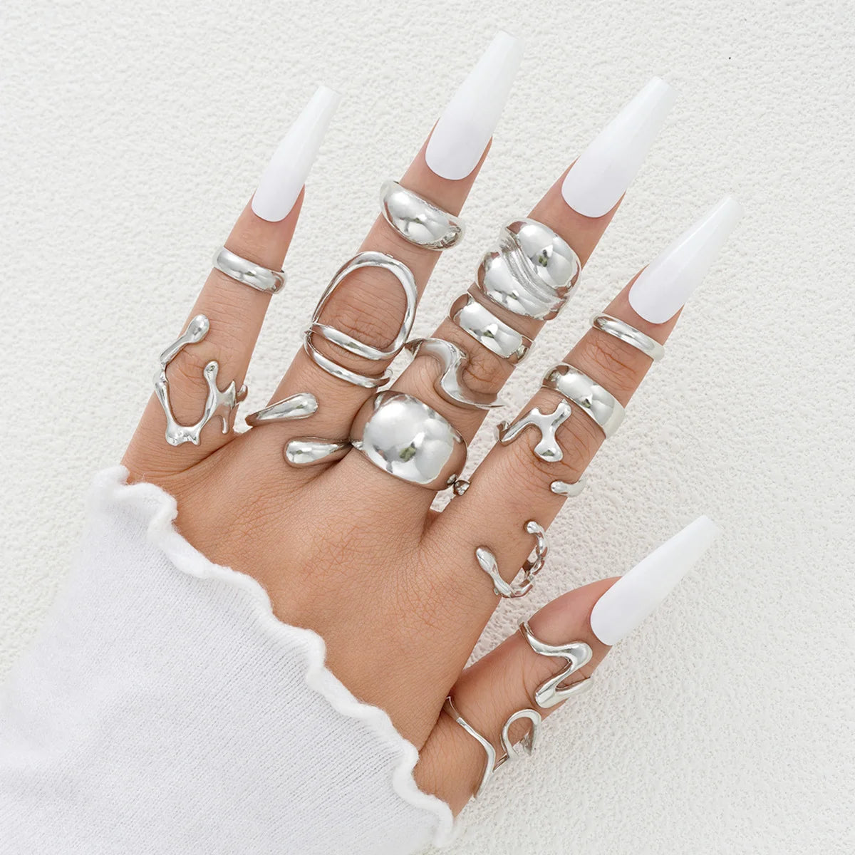 14 Piece Simple Luxury Ring Set for Women Fashion Smooth Wide Face Irregular Geometric Rings Daily Party Wear Jewelry Gifts New