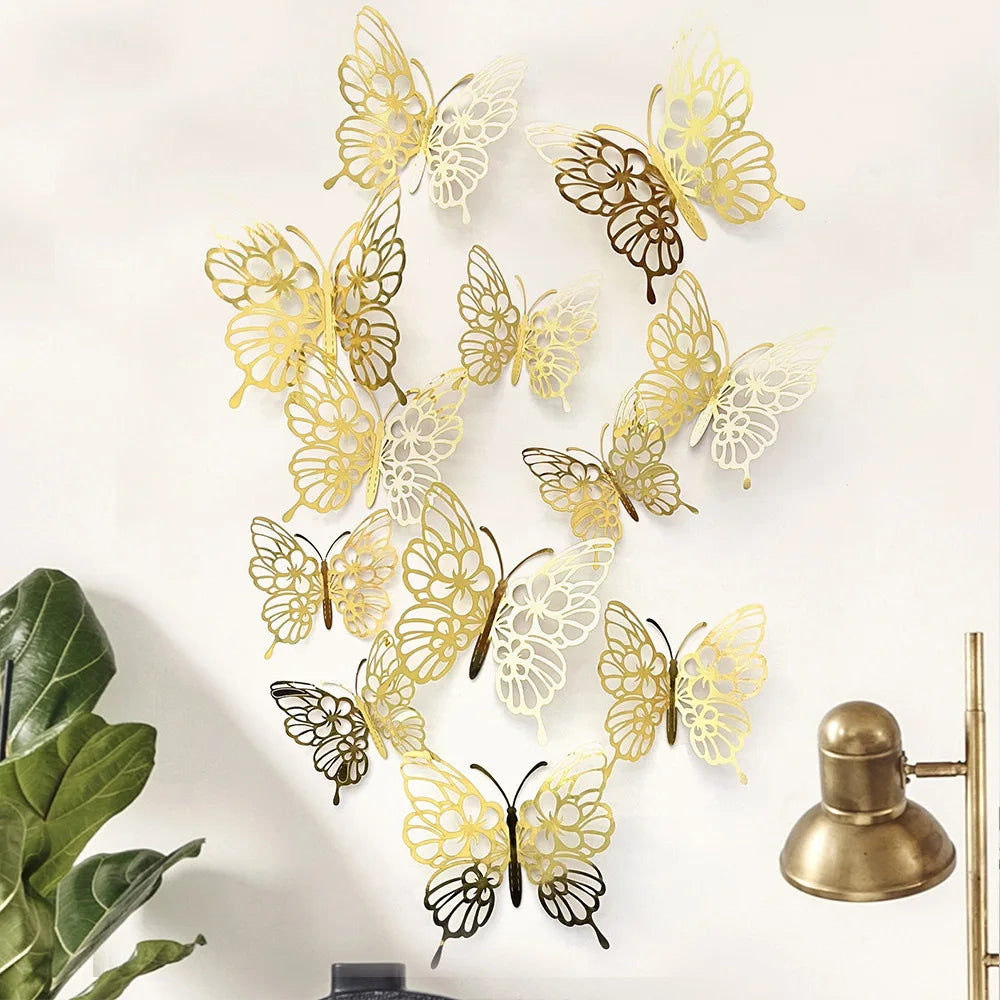 12Pcs/set 3D Hollow Butterfly Wall Stickers Wall Decor for Living Room Wedding Party Decoration Butterflies Decal Stickers
