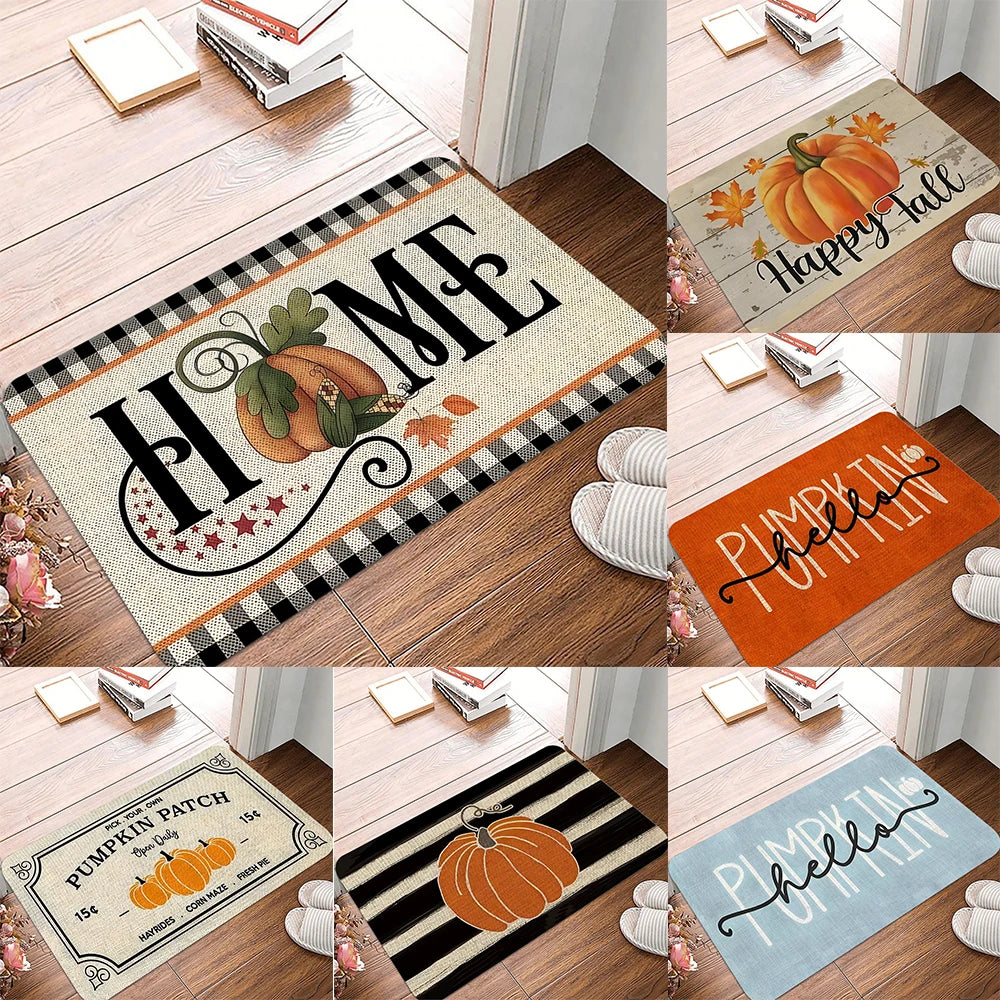 Happy Fall Yall Pumpkin Door Mat Thanksgiving Autumn Scarecrow Non-Slip Welcome Decorative Seasonal Floor Mat for Indoor Outdoor